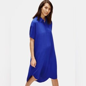 EILEEN FISHER - 100% Silk Georgette Shirtdress in Royal Blue. Boxy fit. XXS